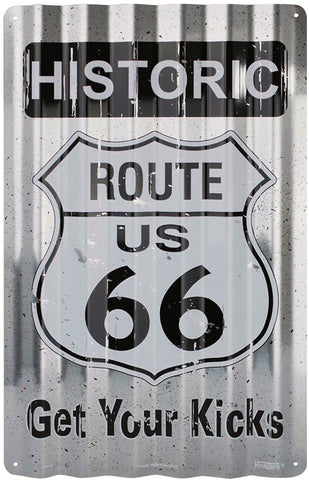 Historic Route 66 Corrugated Aluminum Sign