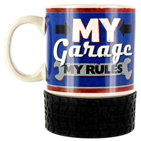 My Garage My Rules Ceramic Mug with Tyre Base.