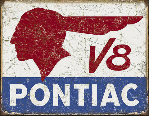 Vintage Pontiac V8 Metal Sign