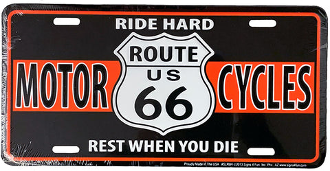 Ride Hard Route 66 License Plate