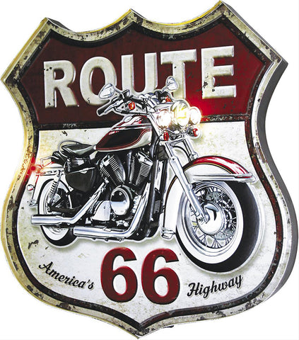 Route 66 Lighted Motorcycle Metal Sign